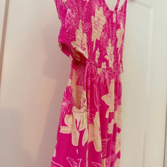 Roxy Hot Pink and Cream Tropical Maxi Dress NWT Size L - Picture 4 of 4